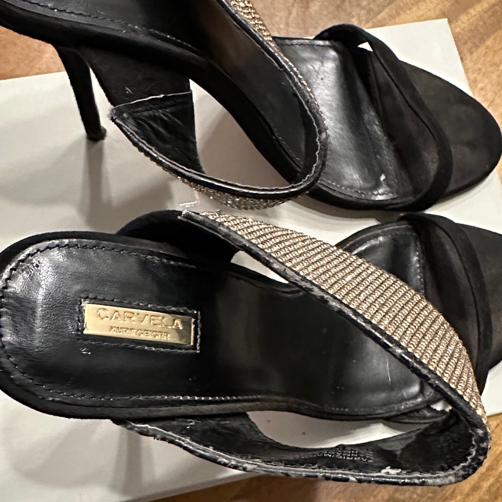 Black Crystal-Embellished Women’s Slide Heels - Picture 3 of 7